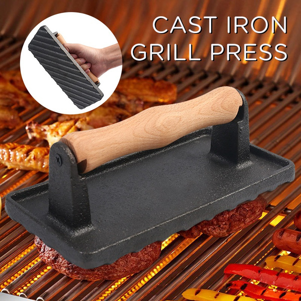 Grill Press Cast Iron Burger Press For Bacon Steak & Hamburgers