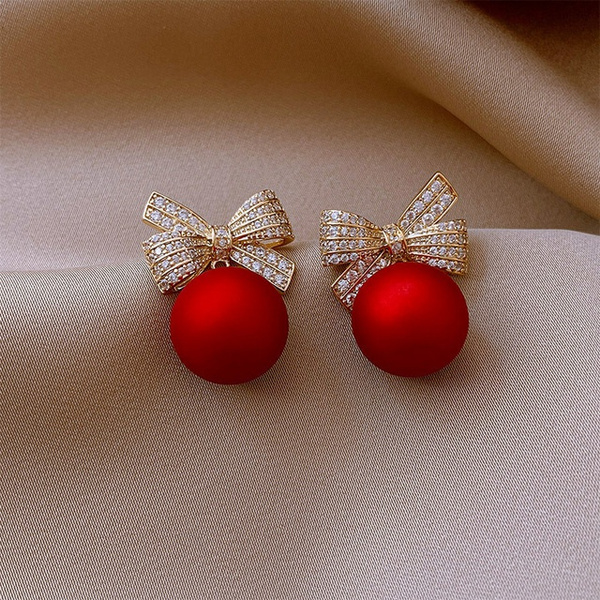 Tina | Gold butterfly red charm stud earrings – onbreezejewellery