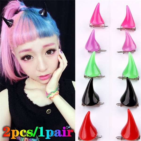 8 Colors 1/2 pairs Girls Horn Hairpins Party Cosplay Costume Pin ...