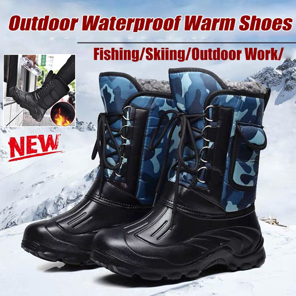 New Outdoor Winter Snow Boots Men Fishing Shoes Warm and Waterproof Winter  Fishing Cotton Shoes Plus Velvet Snow Boots