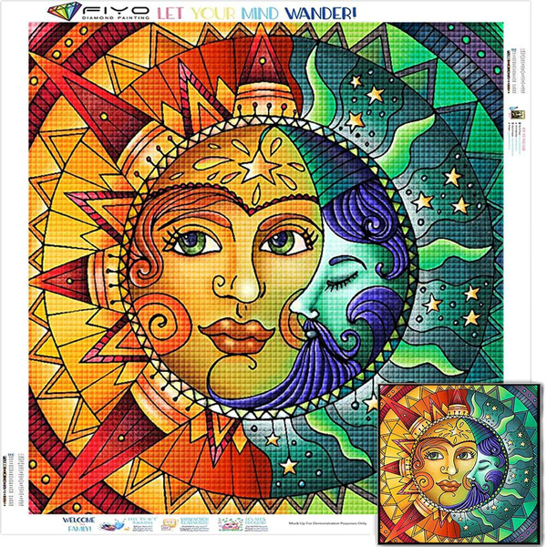 Diamond Painting Kits for Adults,Sun and Moon Face Full Drill Dots,DIY 5D Diamond  Art Kits for Kids Beginner,Gem Art and Crafts Home Wall Decor