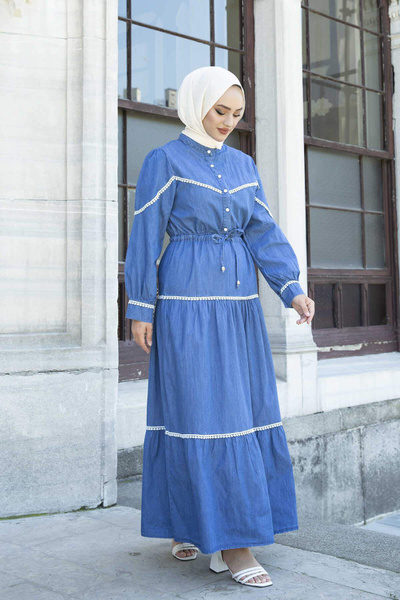white christmas dresses Denim Front Open Abaya with Black Georgette Hijab 7XL [+$ 12.99] / 58 [+$ 4.99] main image 0