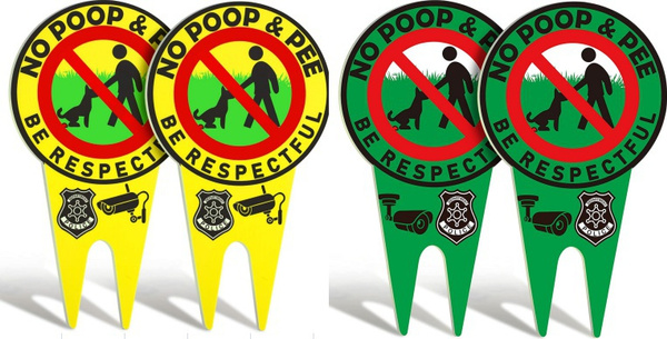 Hinweisschild 'No Dog Poop' – Metall, Doppelseitig, 20,1x30 Cm, Mit Erdspießen, Grün