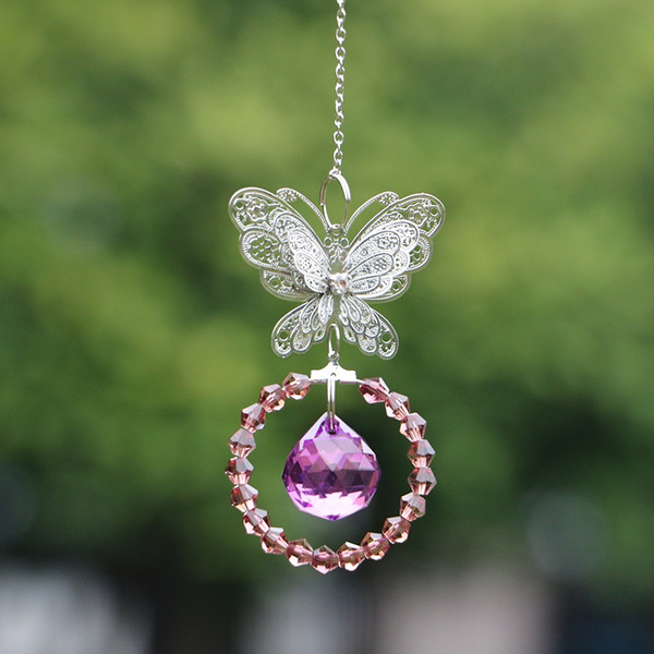 Crystal Suncatcher Butterfly Pendant Fengshui Pendulum Hanging Prisms Window 