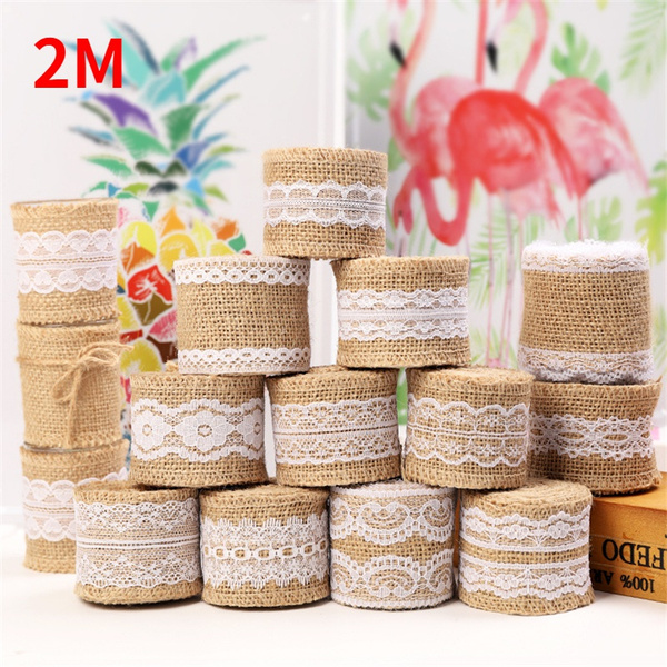 Rustic Lace Ribbon 2M Natural Jute Burlap Lace Ribbon With White Lace Trim Edge Rustic ...