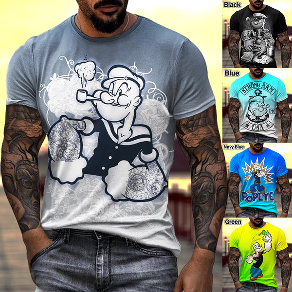 Men's Graphic Print T-Shirt Popeye The Sailor Crew Neck - Short Sleeve -  Fashion Tee - Size M - 3XL - Gray - Walmart.com