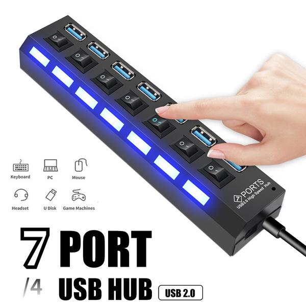 4/7 Ports USB 2.0 Hub For Laptop Adapter Power Adapter Dock Station ...