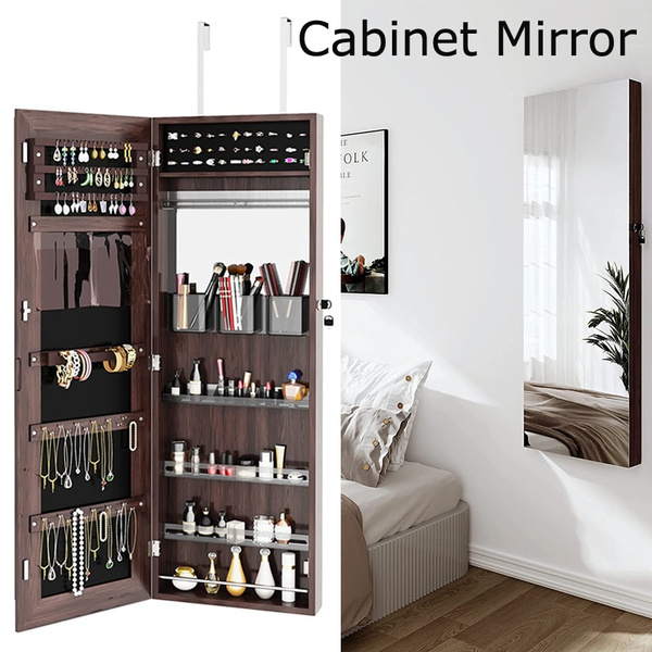 Buy Mirror Jewellery Cabinet Door Wall Mounted Makeup Storage Cosmetic  Organiser Wooden White - MyDeal