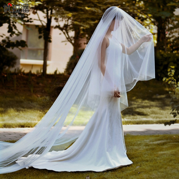 Wedding Veils Tulle Long Bridal Veil Two Layer Long Face Cover Veil L:3M W/  Comb