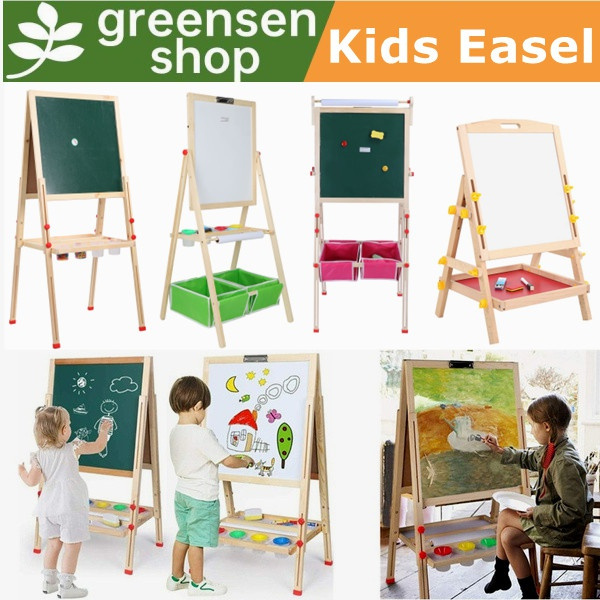 Greensen Art Easel For Kids, Wooden Toddler Easel, Double Sided Standing  Chalkboard For Kids, Toddler Drawing Board Blackboard & Whiteboard