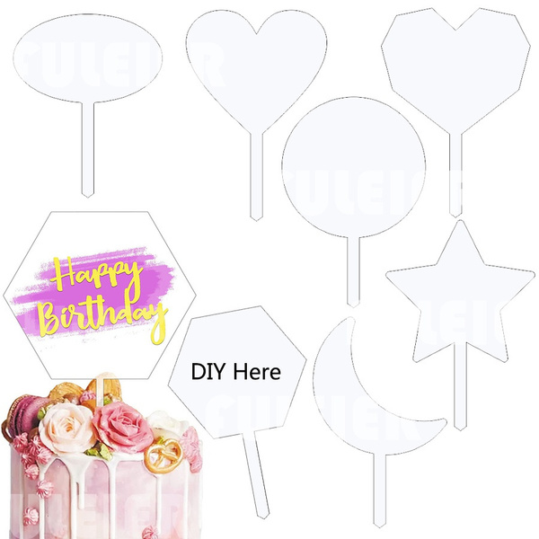 7style 10 pcs/ Pack Clear Acrylic Cake Toppers Blank DIY Birthday Cake ...