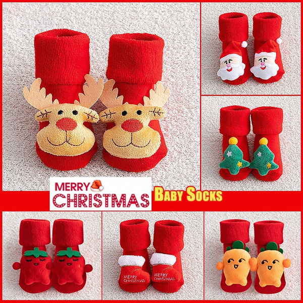 1Pair Christmas Newborn Infant Toddler Slipper Sock Baby Girls Boys