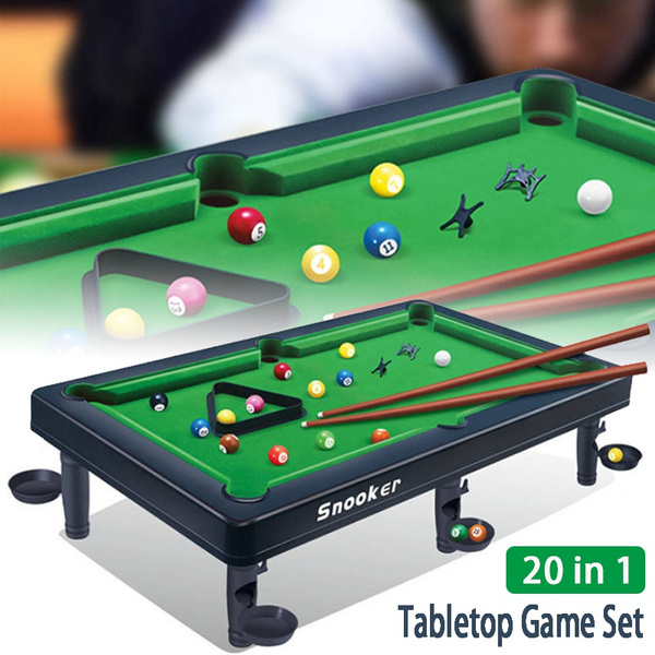 20Pcs/Set Tabletop Game Set Mini Pool Table Tabletop Desktop Billiards  Snooker Game with 2 Sticks, 16 Balls Home Office Desk Stress Relief Games  World