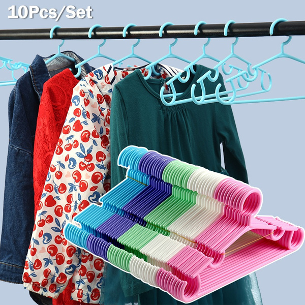 10Pcs/Set Portable Children Clothes Hanger Toddler Baby Coat Plastic Hanger  Hook