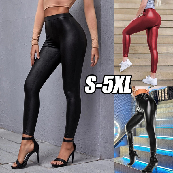 Womens Faux Leather Leggings Patent Leather Shiny Leather Pants Fashion  Skinny