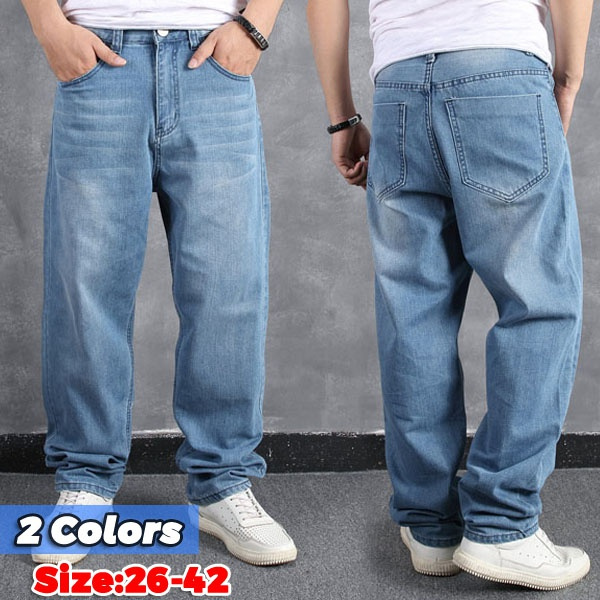 New Fashion Plus Size Light Blue Jeans Mens Stretch Loose Casual Hip ...