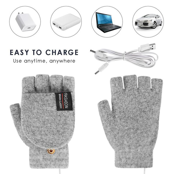 Winter Electric Heated Gloves Warmer USB Rechargeable Full&Half Finger Mittens # 