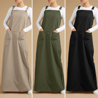 dungaree long skirt dress