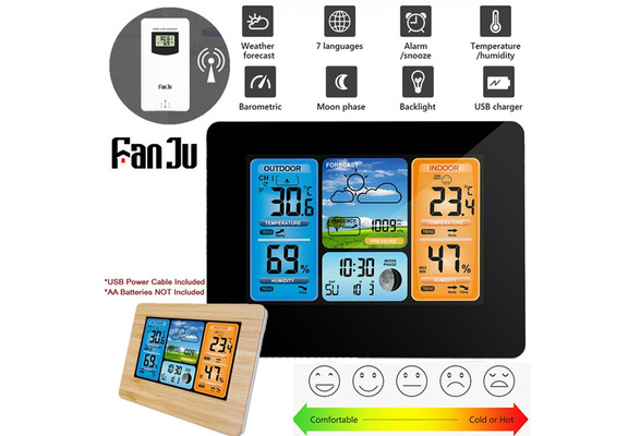 FJ3352 Weather Station With Barometer Forecast Temperature Humidity Wireless  Outdoor Sensor Alarm and Snooze Digital Clock