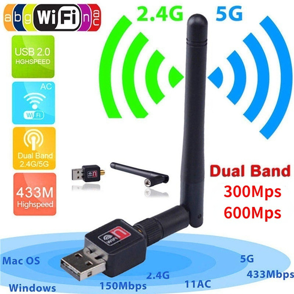 600Mbps Dual Band 2.4/5Ghz Wireless USB WiFi Network Adapter w/Antenna 802.11AC 