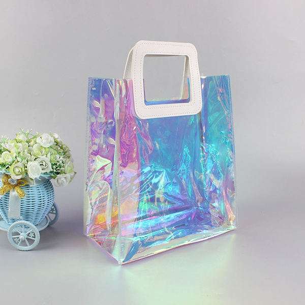 Clear Tote Bag Rainbow Shopping Bag MultiUse Big Capacity Shoulder Handbag for Work Gym Sports