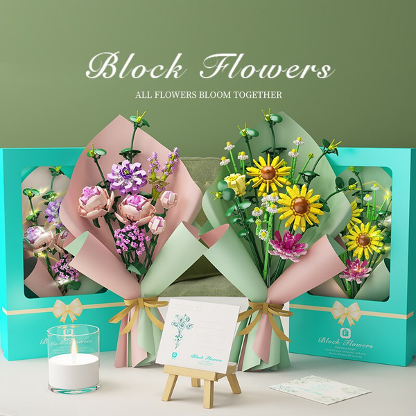 Romantic Flower Bouquet Building Block Bricks Anime Figure Toys with Light and Greeting card Gift for Girlfriend Simulation Rose | Wish Romantic Flower Bouquet Building Block Bricks Anime Figure Toys with Light and Greeting card Gift for Girlfriend Simulation Rose | Wish