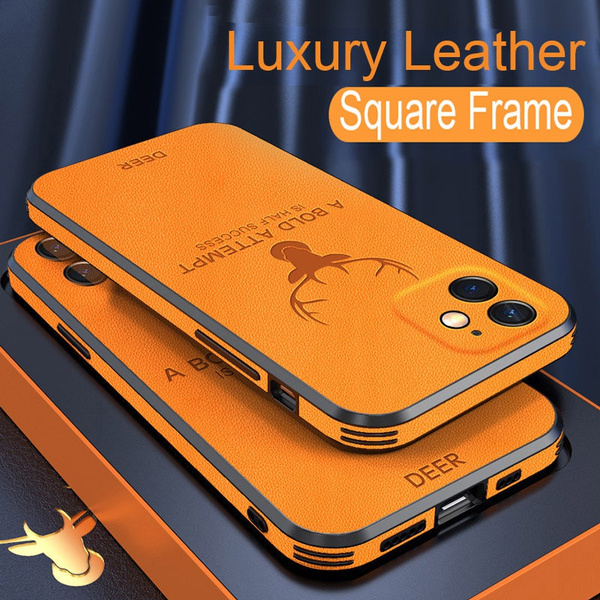 Luxury Leather Square Phone Case for iPhone 14 12 13 Mini 11