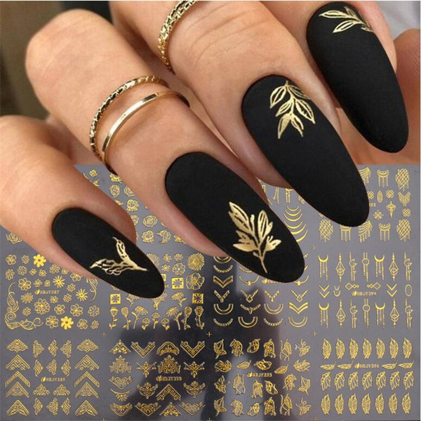 3D White Black Lace Selfadhesive Sticker Flower Leaf Slider for Nails