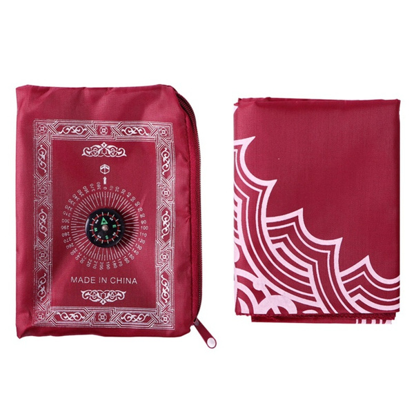 Portable Prayer Rug with Compass Kneeling Poly Mat for Muslim Islam