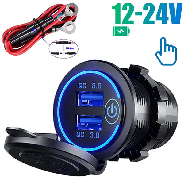 QC3.0 Dual USB Car Charger Waterproof 12V/24V Fast Charger Socket Power ...