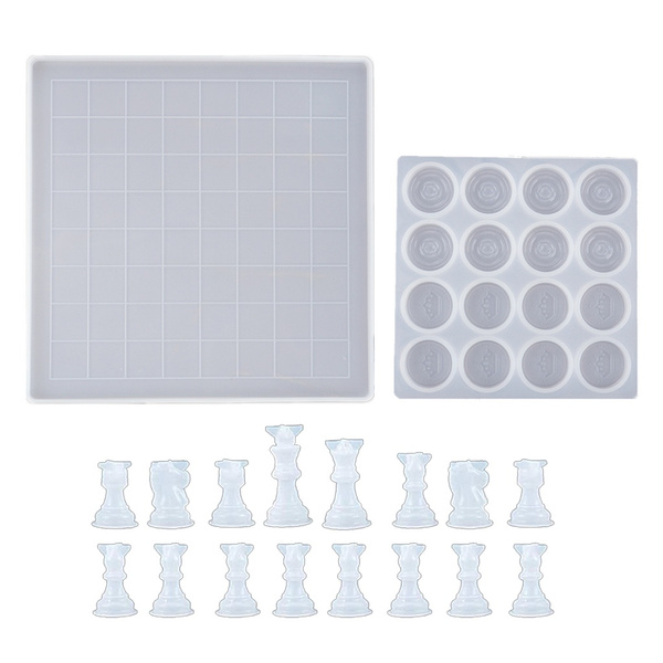18 Pcs Diy Epoxy Chess Silicone Mold Classic Checkers Board Crystal ...