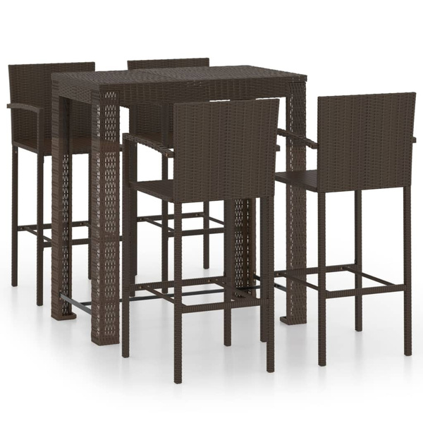 5 Piece Outdoor Bar Set with Armrest Poly Rattan Brown AußenBarSet