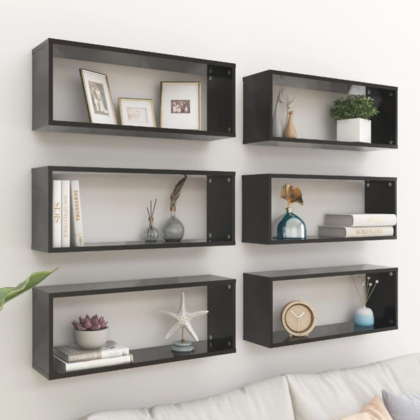 Wall Cube Shelves 6 pcs Black 60x15x23 cm Chipboard Wandwürfel-Regale ...