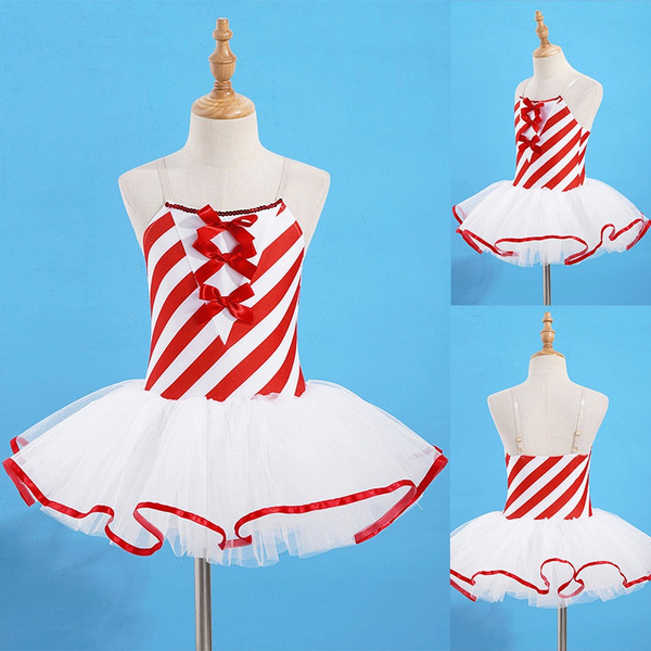 Children Striped Leotard Dance Dress Girls Mesh Tutu Figure Skating ...