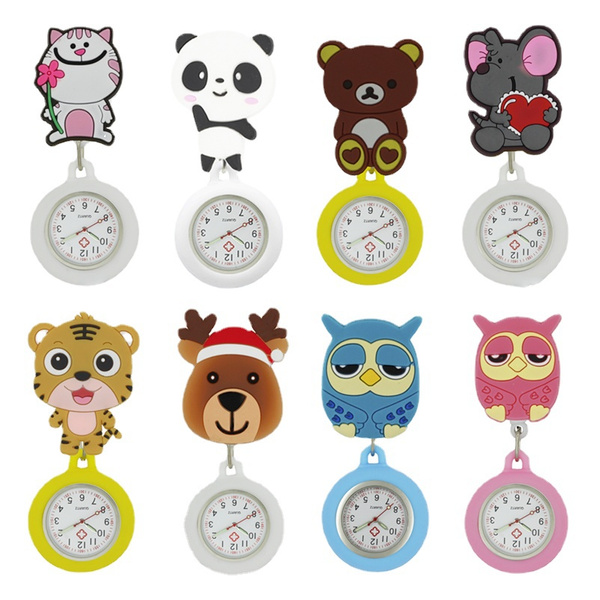 Lovely Cartoon Models Nurse Doctor Retractable Silicone Pocket Watches  Colourful Gift for Hospital Medical Women Mens Badge Reel