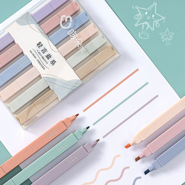  6Pcs Cute Highlighters Pastel Office Supplies