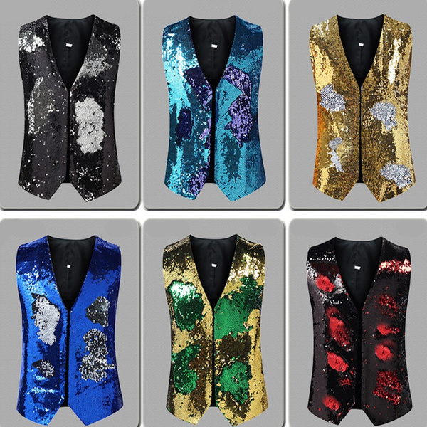 YiZYiF Damen Pailletten Weste Ärmellos Glitzer Quasten Weste Gilet Silvester Blazer Jacke Karneval Fasching Kostüm Disco Party Outfit Rot_D XL