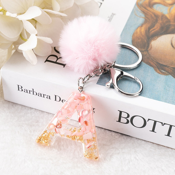 Pom Pom Letter Charm Keychain