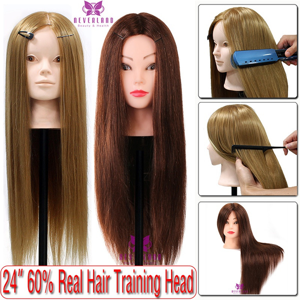 24 60real Human Hair Female Mannequin Training Head Hair Styling Salon Hairdressing Head 7047