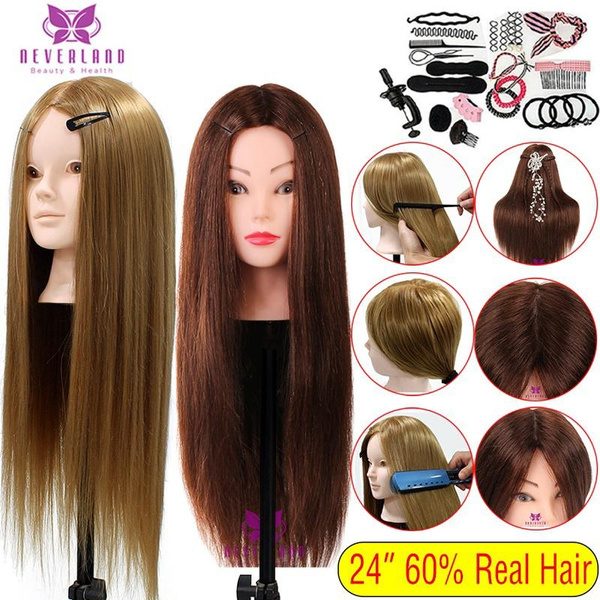 24'' 60% Real Human Hair Mannequin Head for Hair Training Styling