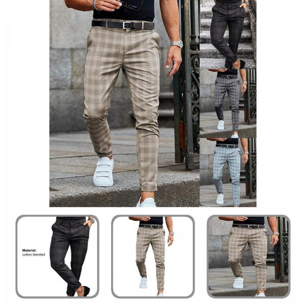 Men Pants Straight Bottoms Loose-fitting Checkered Pencil Pants Pattern ...