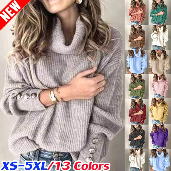 XS 5XL Women s Fashion Casual Long Sleeve Turtleneck Sweaters