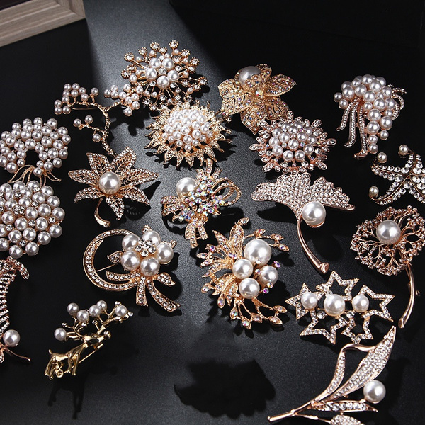 20 different shapes Fashion diamond pearl Rhinestone Flower Brooch