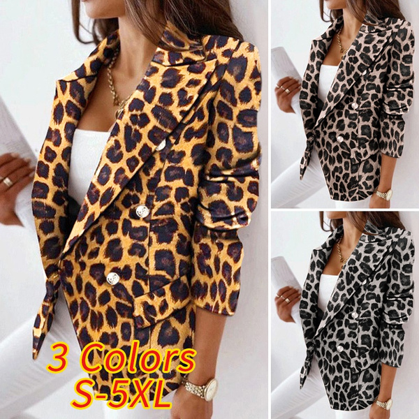 Women Leopard Print Blazer Suit Coat Long Sleeve Lapel Collar Elegant  Casual Outerwear Jackets Plus Size | Wish