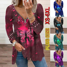 butterfly, Deep V-Neck, Plus size top, wintershirt