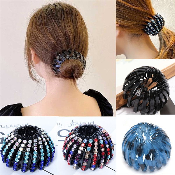 Women New Fashion Korean Style Rhinestone Hair Bun Claws Ponytail ...