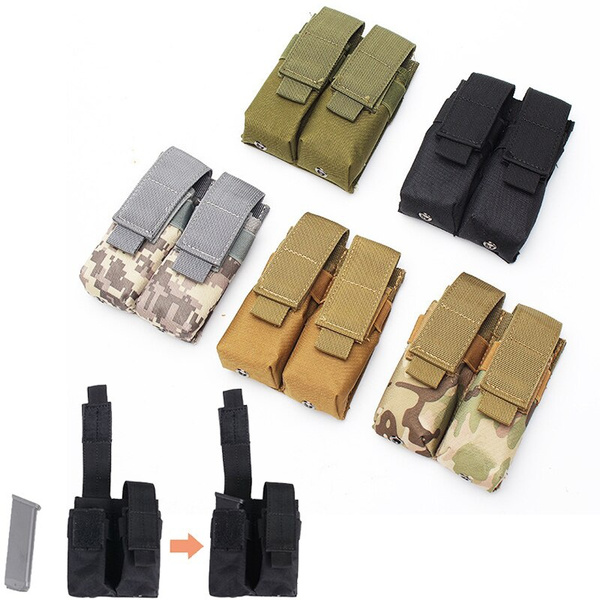 9mm Tactical Double Pistol Magazine Pouch Flashlight Holder Airsoft GunAccessories Molle Hunting