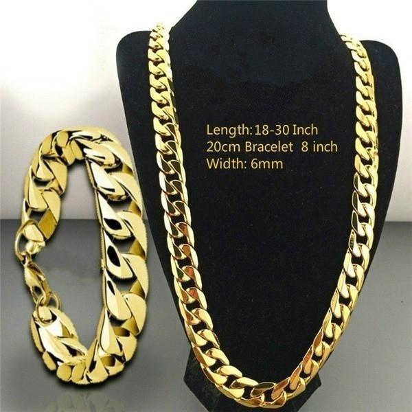 Luxury Men's Gold Necklace 6mm Width Chain Fashion Fine Necklace Bracelet Unisex Chain Jewelry