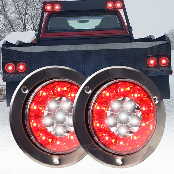 Pair Round 1224V LED Red Tail Lamp Reverse Brake Warning Rear Running