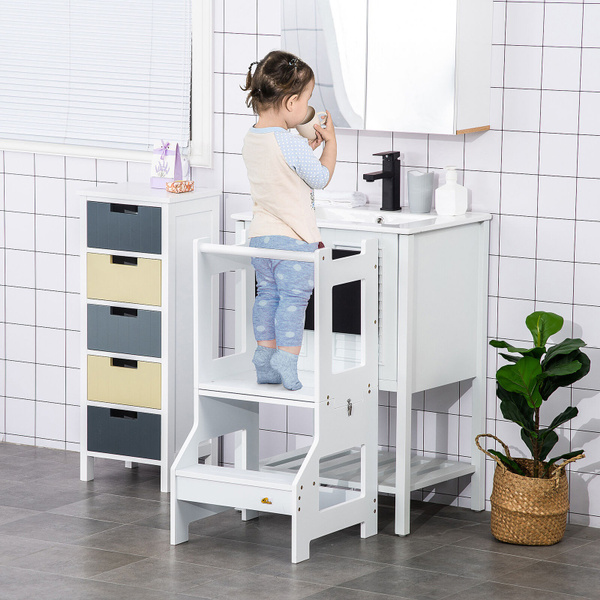 2in1 Kids Kitchen Helper Step Stool Table Chair Set Learning Tower w